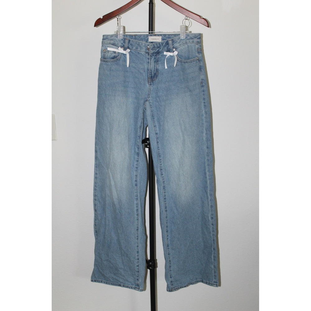 PacSun Casey Low Rise Baggy Jeans Light Wash Blue Bow Detail Women's Size 24 Y2K